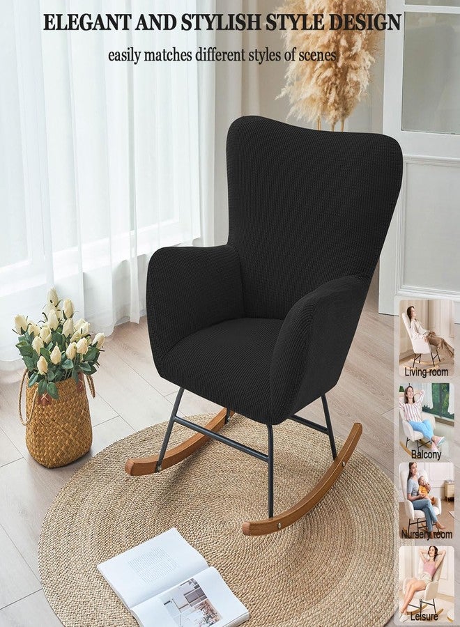 Levoberg Nursery Rocking Chair Cover Stretch Rocker Glider Chairs Cover Slipcovers Jacquard Rocking Accent Chair Cover Recliner Armchair Slipcover for Nursery Living Room Bedroom Office Black - Image 2